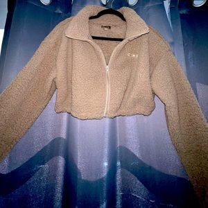 Medium Skims Teddy Zip Up Crop Jacket in Desert